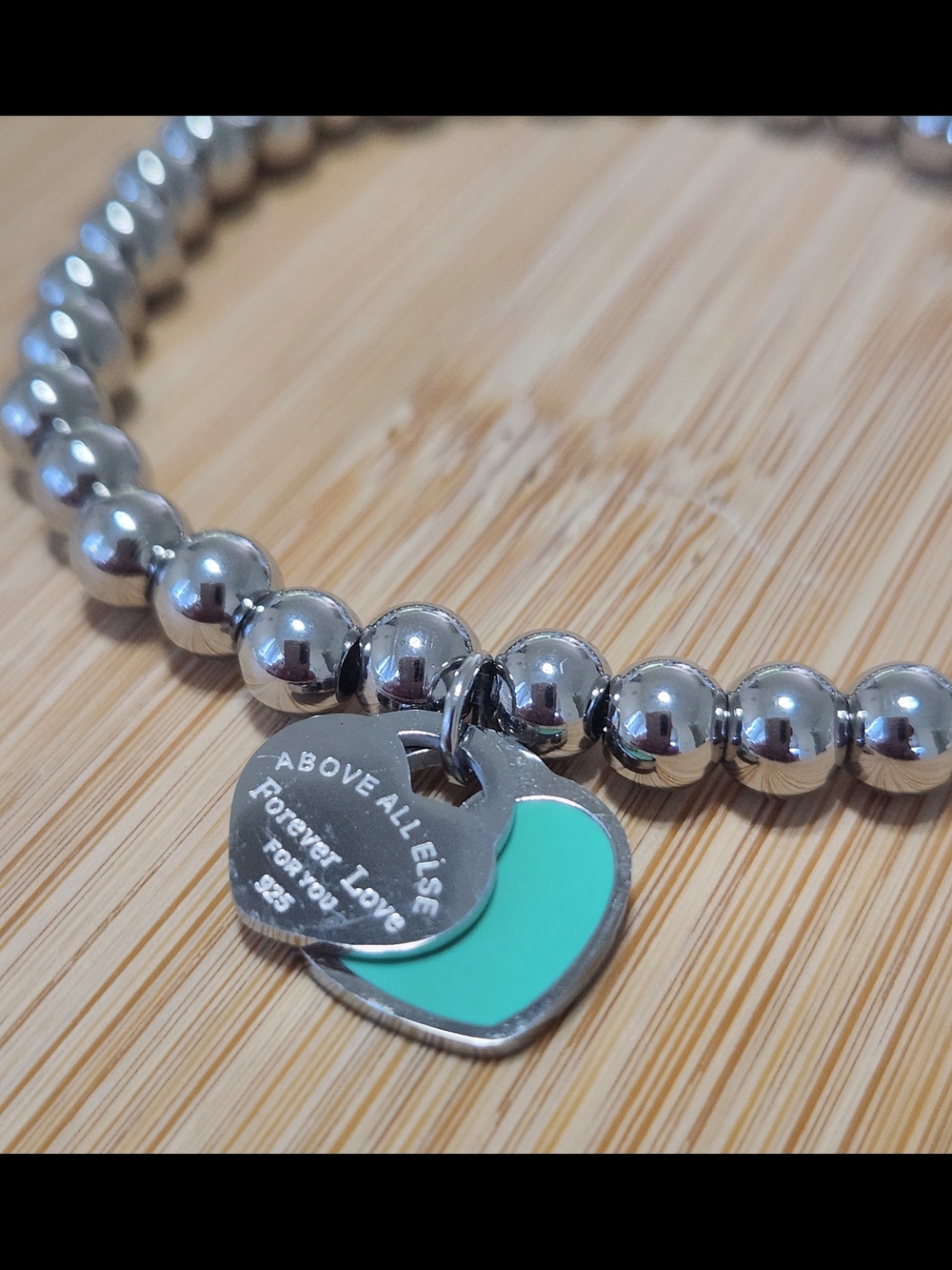18 K GP Beaded Bracelet with Mint Heart Charm.Strech